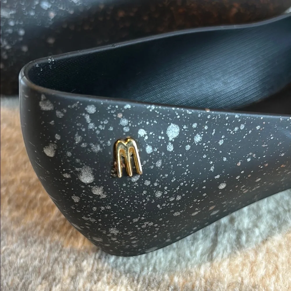 Mini Melissa Kids Black Peep Toe Ballerina Flats. - Picture 7 of 7